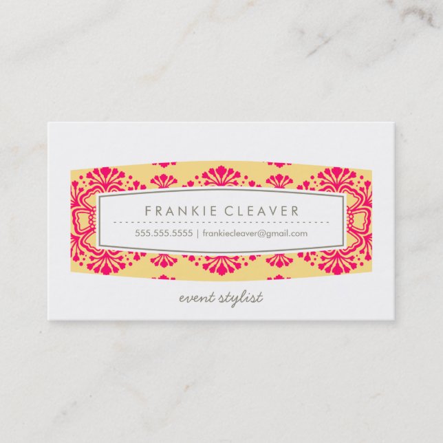 BUSINESS CARD vintage floral pattern yellow pink (Front)