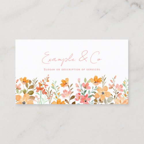 Business Card Watercolor Florals Pink Orange Business Card