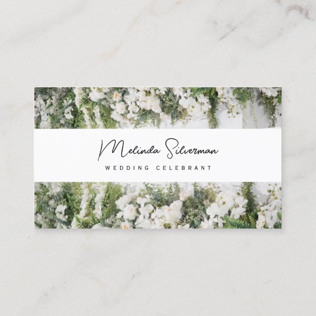 Business Card, Wedding Celebrant white and green Card (Back)