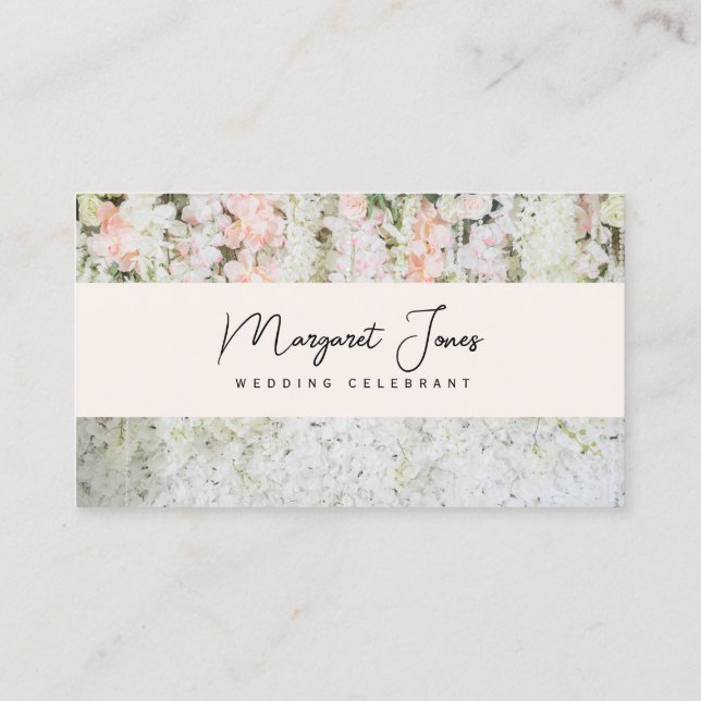 Business Card, Wedding Celebrant white and pastel Business Card (Back)