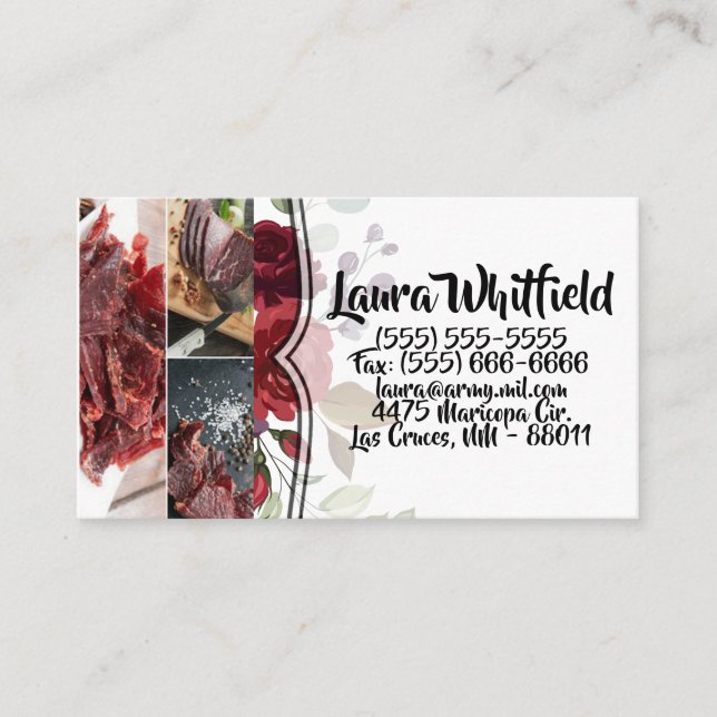 Business Card White Roses Gold Geometric (Front)