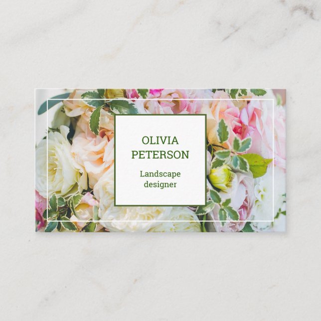 Business card with flower background. (Front)