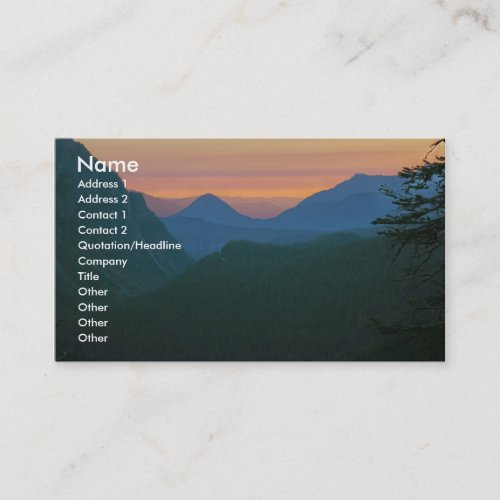Business card with mountain sunset background