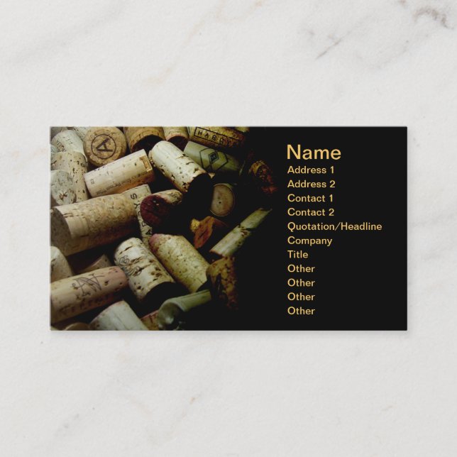 business card with pile of bottle corks (Front)