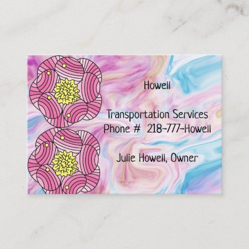 Business Card with Pink Faux Marble  Flowers