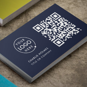 Business Card with QR Code   Navy Blue Design