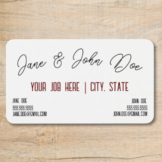 Business card with spot for two names