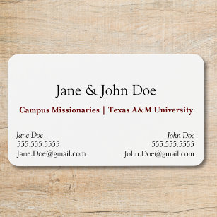 Business card with spot for two names