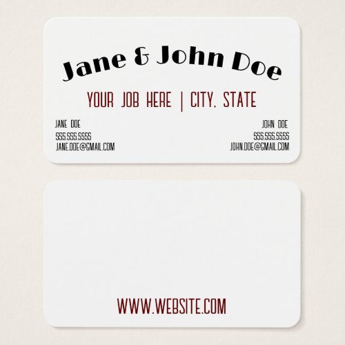 Business card with spot for two names and contacts