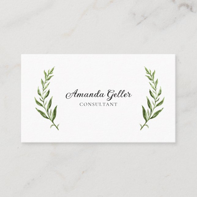 Business card with watercolor plants. (Front)