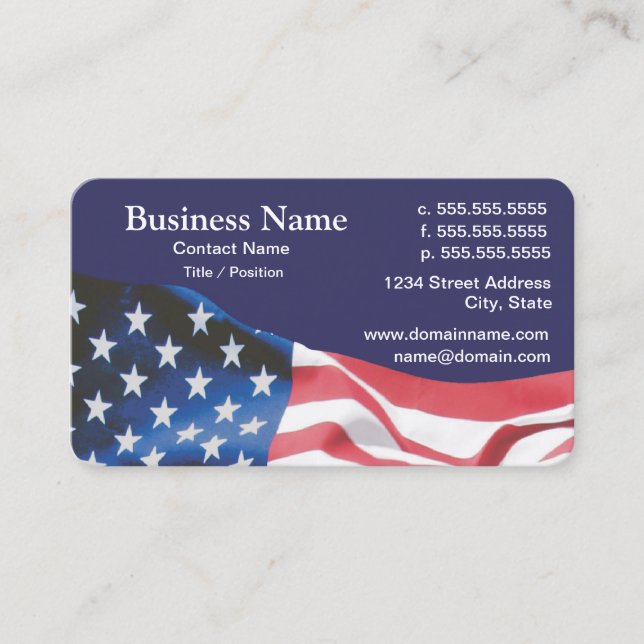 business card with waving American flag 26 (Front)