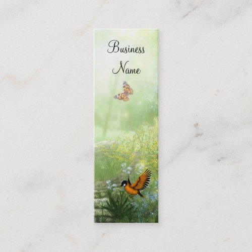 Business Card Yellow Flowers Birds Skinny