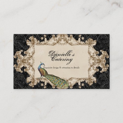 Business Cards - Black Vintage Peacock &amp; Etchings