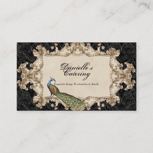 Customizable Business Cards - Black Vintage Peacock &amp; Etchings