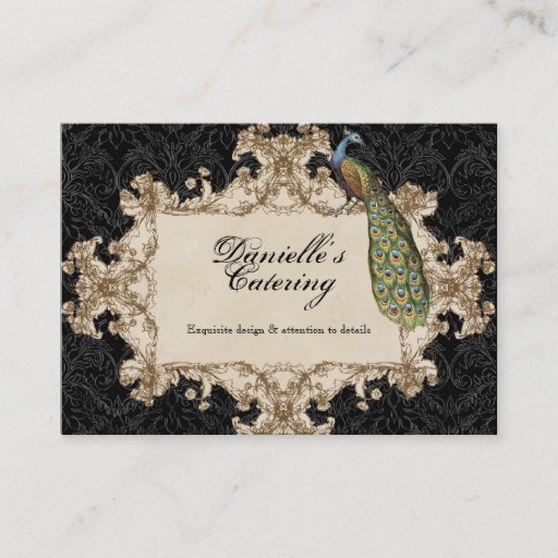 Customizable Business Cards - Black Vintage Peacock &amp; Etchings