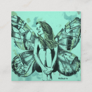 business cards, butterfly lady, lady butterfly art square business card