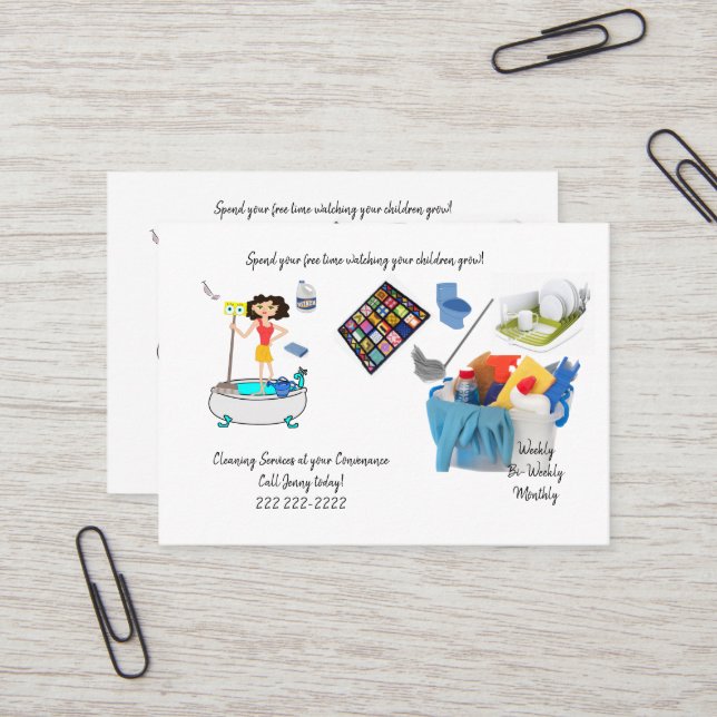 Business Cards, Cleaning Lady Services Card (Front/Back In Situ)