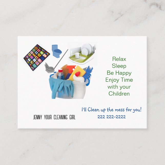 Business Cards, Cleaning Lady Services Card (Front)