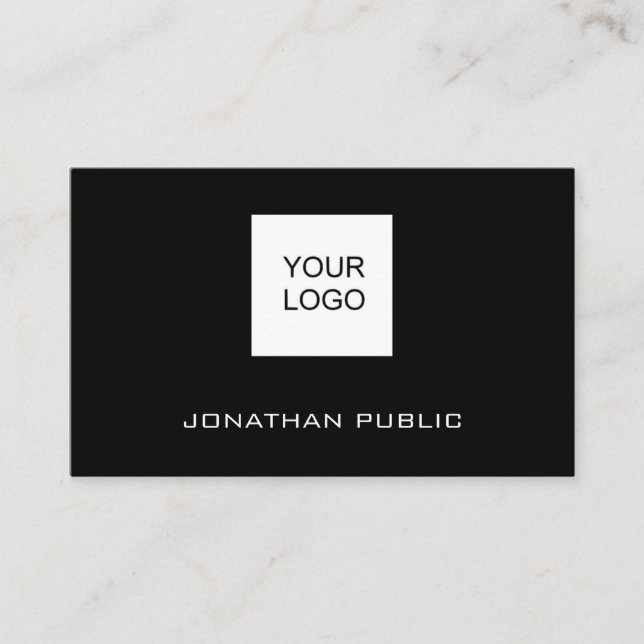 Business Cards Custom Add Logo Modern Black White (Front)
