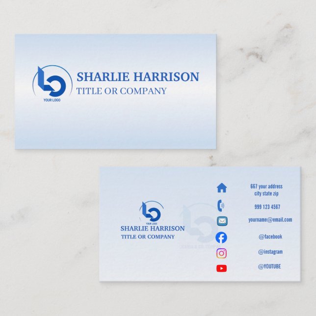 Business Cards | Custom Logo Icons Modern blue (Front/Back)