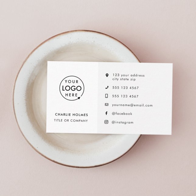 Business Cards | Custom Logo Icons Modern White (A versatile white business card design perfect for any brand or professional)