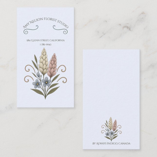 Business cards, floral and sophisticated. note card (Front/Back)