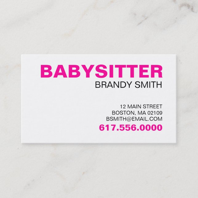 Business Cards For Babysitters (Front)