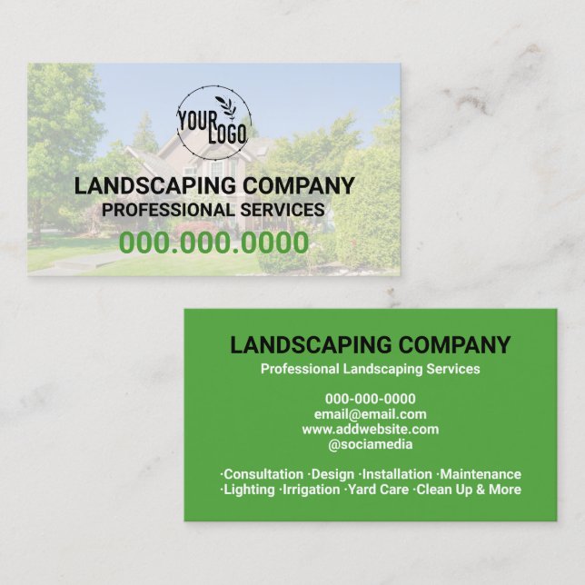 Business Cards For Landscaping With Photo (Front/Back)