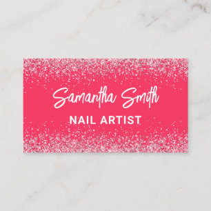Business Cards For Nail Artist Hot Pink Glitter