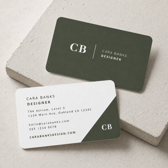 Business Cards | Forest Green Modern Monogram Card (Creator Uploaded)