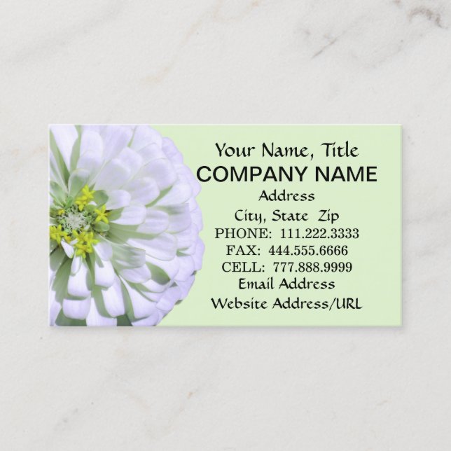 Business Cards - Lemony White Zinnia (Front)