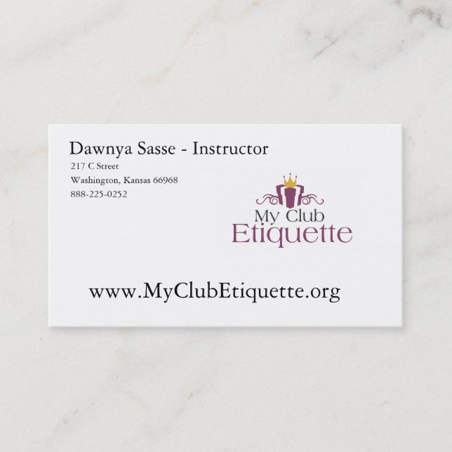 Business Cards- My Club Etiquette Business Card (Front)