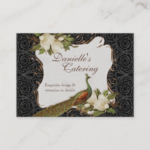 Business Cards _ Peacock Magnolia Floral Damask