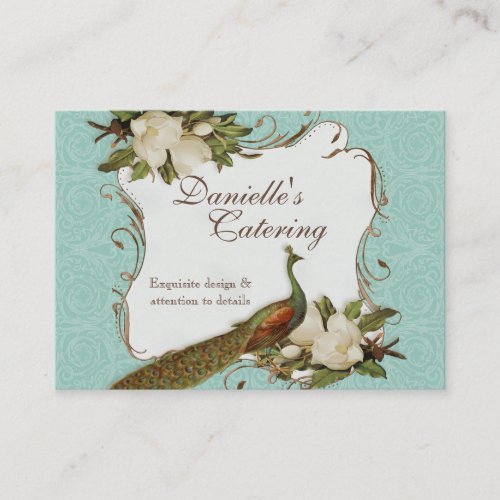 Business Cards _ Peacock Magnolia Floral Damask