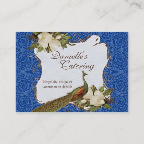 Business Cards _ Peacock Magnolia Floral Damask