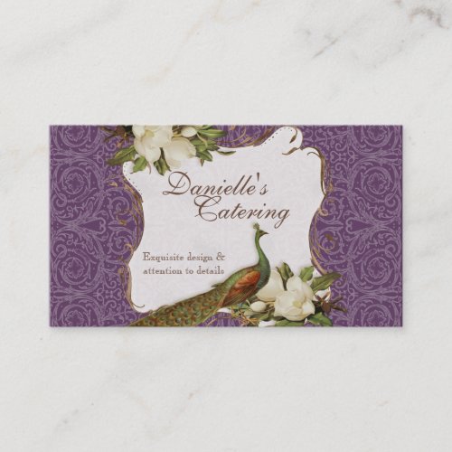 Business Cards _ Peacock Magnolia Floral Damask