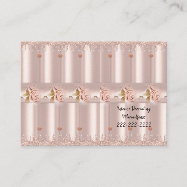 Business Cards, Pink Rose Glitter Interior Decore Business Card (Front)