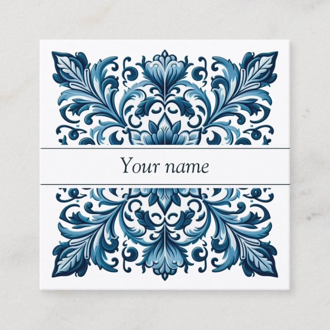 business cards portuguese tile blue color (Front)