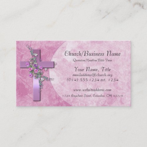 Business Cards Purple Cross with Pink Flowers Business Card