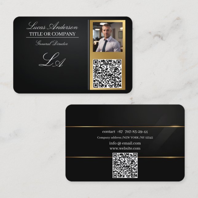  Business cards qr code,editable,black-gold,foto   (Front/Back)