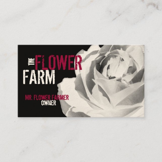 Business Cards Rose Photo Flower White Template (Front)