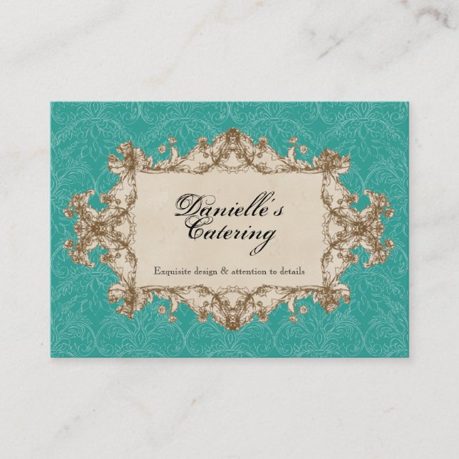 Business Cards - Teal Vintage Peacock & Etchings (Front)
