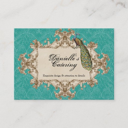 Customizable Business Cards - Teal Vintage Peacock & Etchings