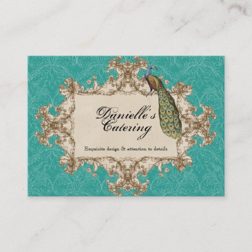 Business Cards - Teal Vintage Peacock &amp; Etchings