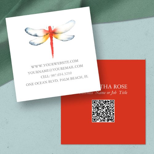 Business Cards Template Watercolor Red Dragonfly