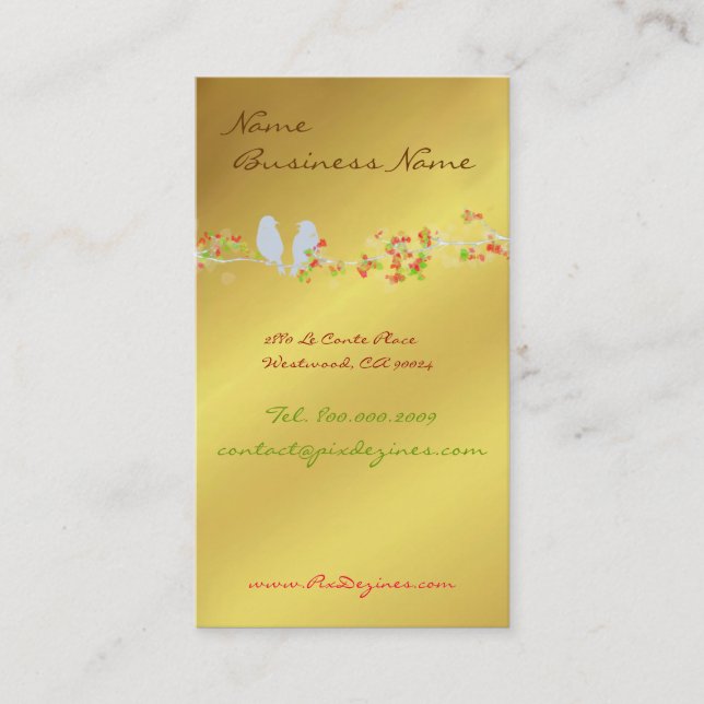 Business cards with love birds on gold tone (Front)