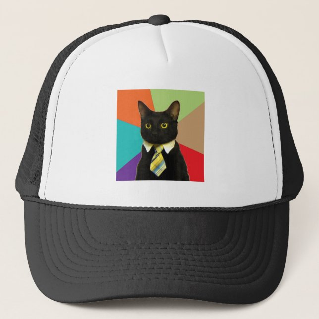 Business Cat Advice Animal Meme Trucker Hat (Front)