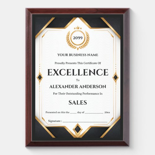 Business certificate editable gray gold white  award plaque