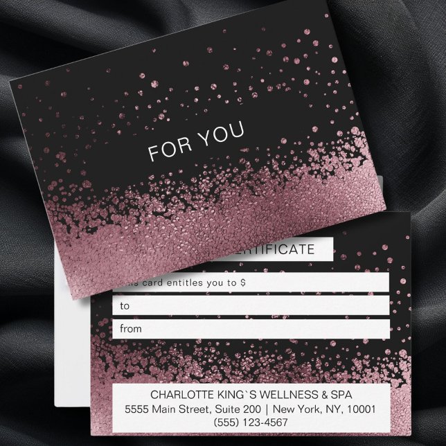 BUSINESS CERTIFICATE gift for you (BUSINESS GIFT CERTIFICATE Elegant, modern, rosegold-black glitter.)