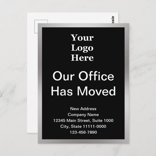 Business Change of Address Black & Silver 2-sided Postcard (Front/Back)